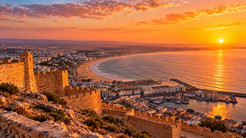 Agadir bay seen from Agadir Oufella at sunset