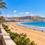 Agadir beach and promenade on a sunny spring morning