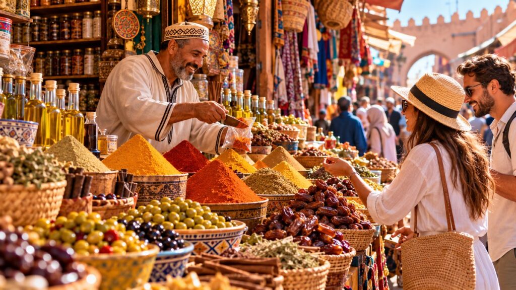 Spice and olive stall at Souk El Had in Agadir