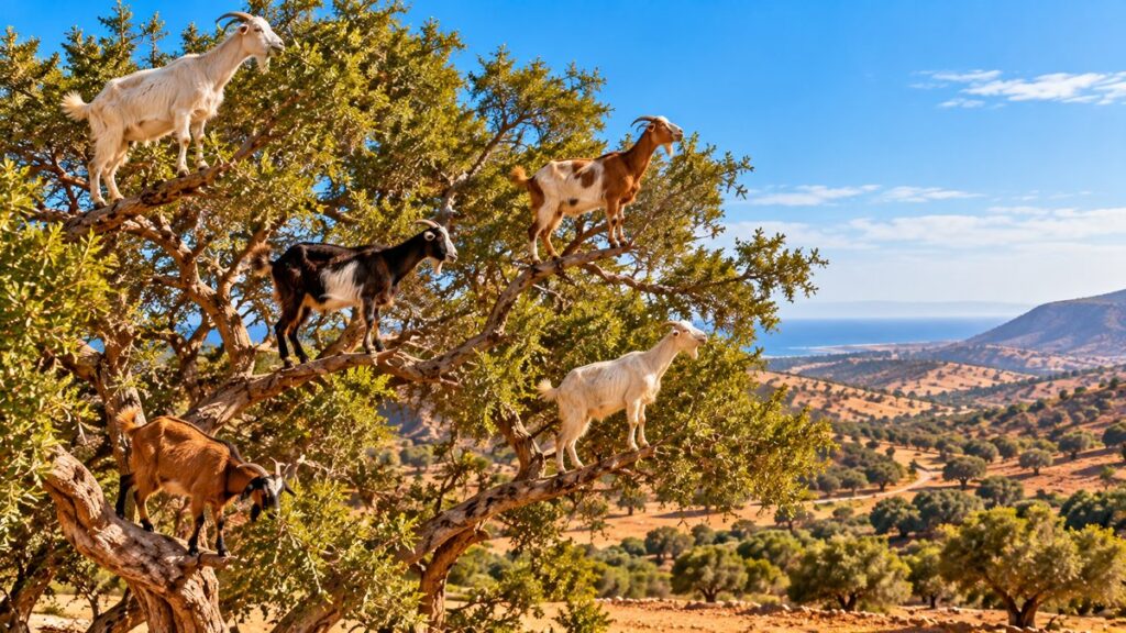 Goats climbing an argan tree near Agadir, Morocco