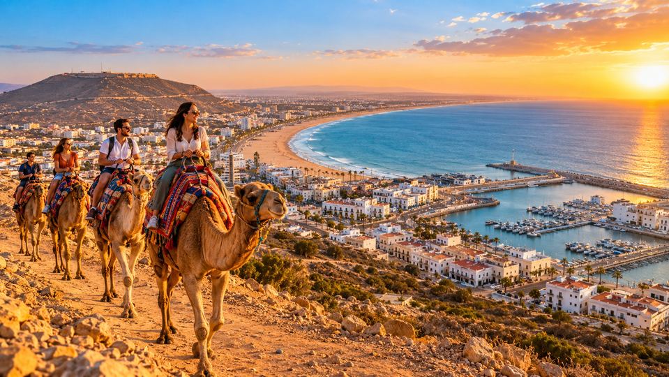 Things to do in Agadir: Agadir bay and camel ride at golden hour