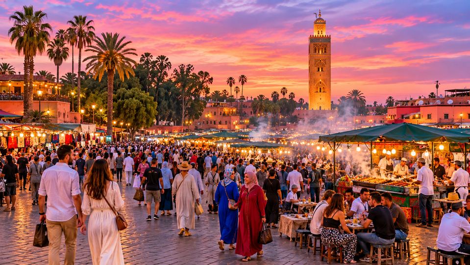 Agadir to Marrakech day trip: Jemaa el-Fna square at dusk
