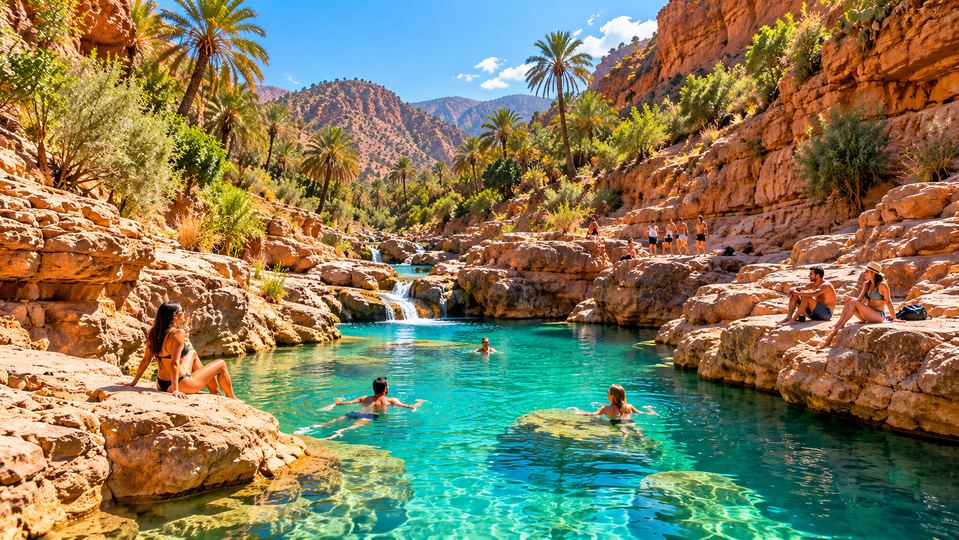 Paradise Valley from Agadir: turquoise natural pools in a palm canyon